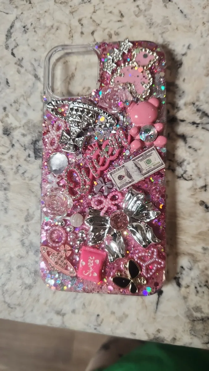 Pink embellished phone case