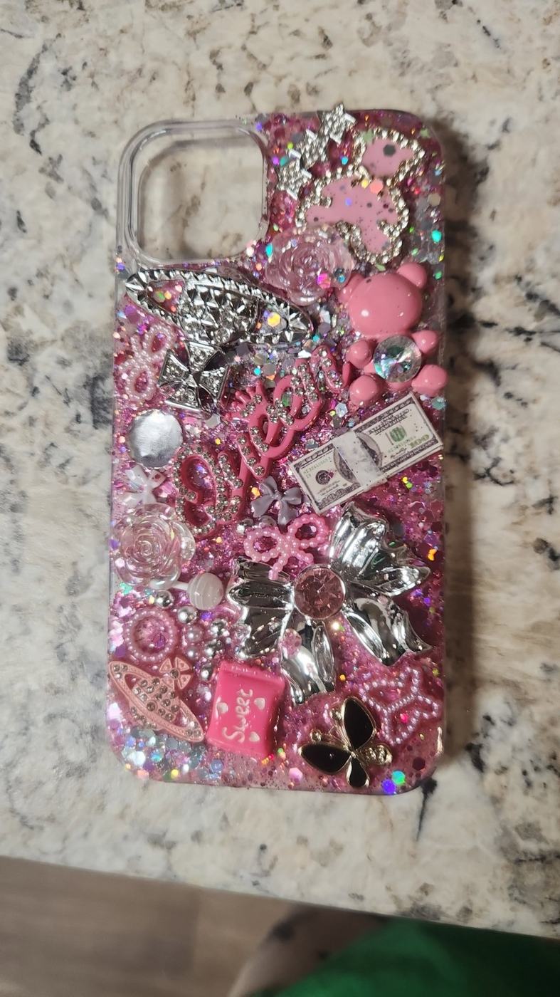 Pink embellished custom phone case
